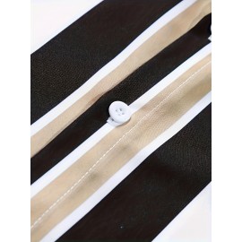 2pcs Men's Stripe Pattern Color Block Short Sleeve Button Shirt & Loose Shorts, Men's Casual Outfit For Summer Vacation