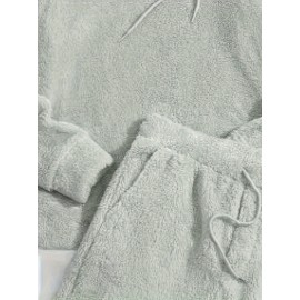 Men's Fluffy 2Pcs Outfits, Casual Hoodies Long Sleeve Pullover Hooded Sweatshirt Snuddie And Sweatpants Shorts Set For Spring Fall, Men's Clothing