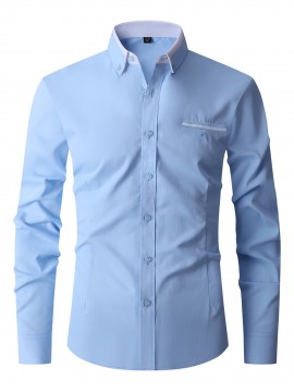 Men's Formal Classic Design Button Up Shirt, Male Clothes For Spring And Fall Business Occasion