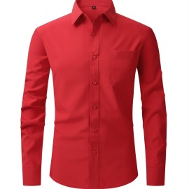 Men's Dress Shirt, Long Sleeve Button Down Lapel Slim Fit Classic Shirt For Business Best Sellers
