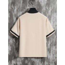 Stylish Letter Print Men's Casual Short Sleeve Shirt, Men's Baseball Jersey For Summer Vacation Resort, Tops For Men, Gift For Men